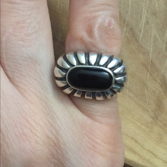 Vintage onyx 925 sterling silver ring signed SE - Picture 6 of 6
